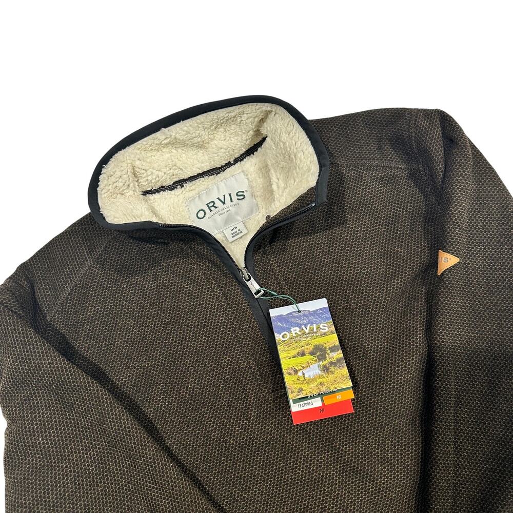 ORVIS Brown Fleece Lined Quarter Zip Pullover Brand New